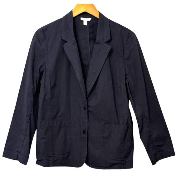 Eileen Fisher System Organic Cotton Blazer Navy Blue Lightweight 2-Button Size L - Picture 4 of 6